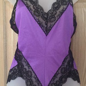 Purple Teddy Trimmed in Black Lace